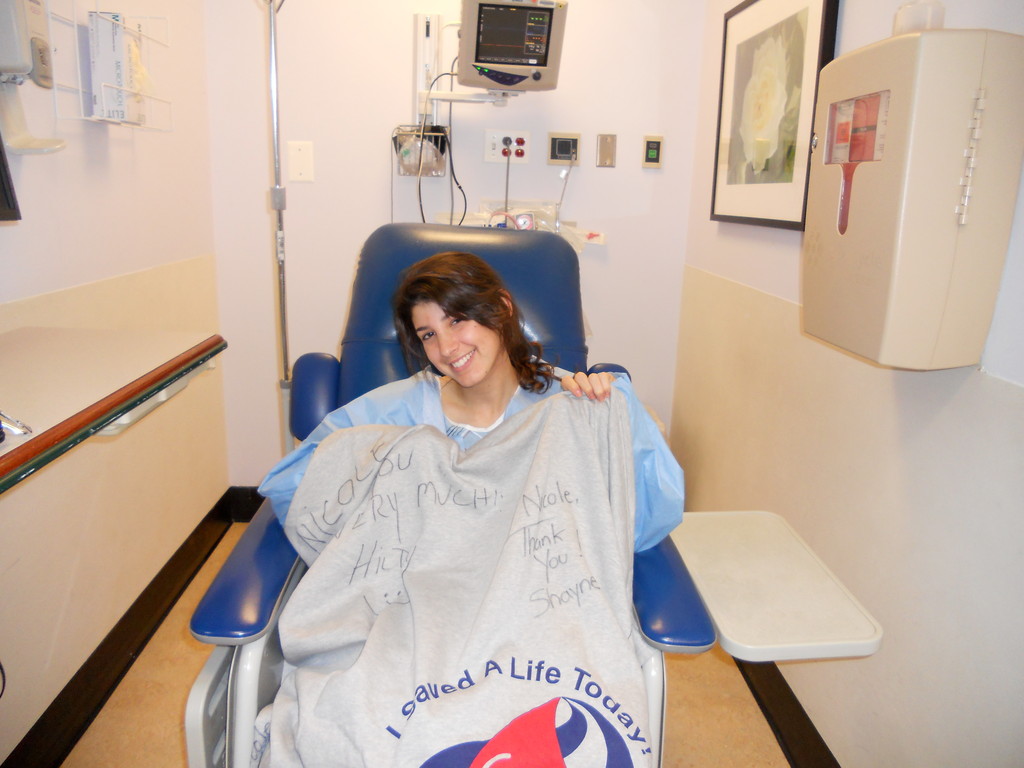 Nicole Goldstein of Woodmere is all smiles as she prepares for her bone marrow donation through the Gift Of Life.