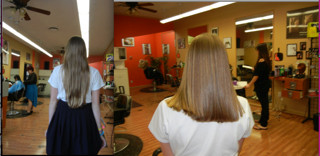 Before and after photos of Ally Polansky&rsquo;s hair, recording her hair donation.