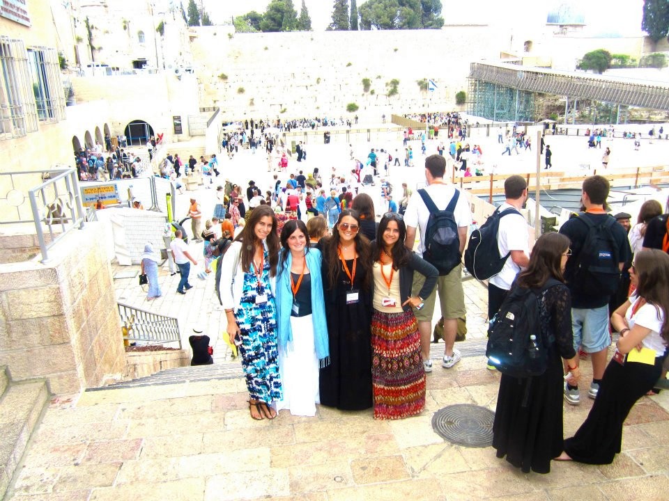 Ashley (second from right) and friends at the Western Wall