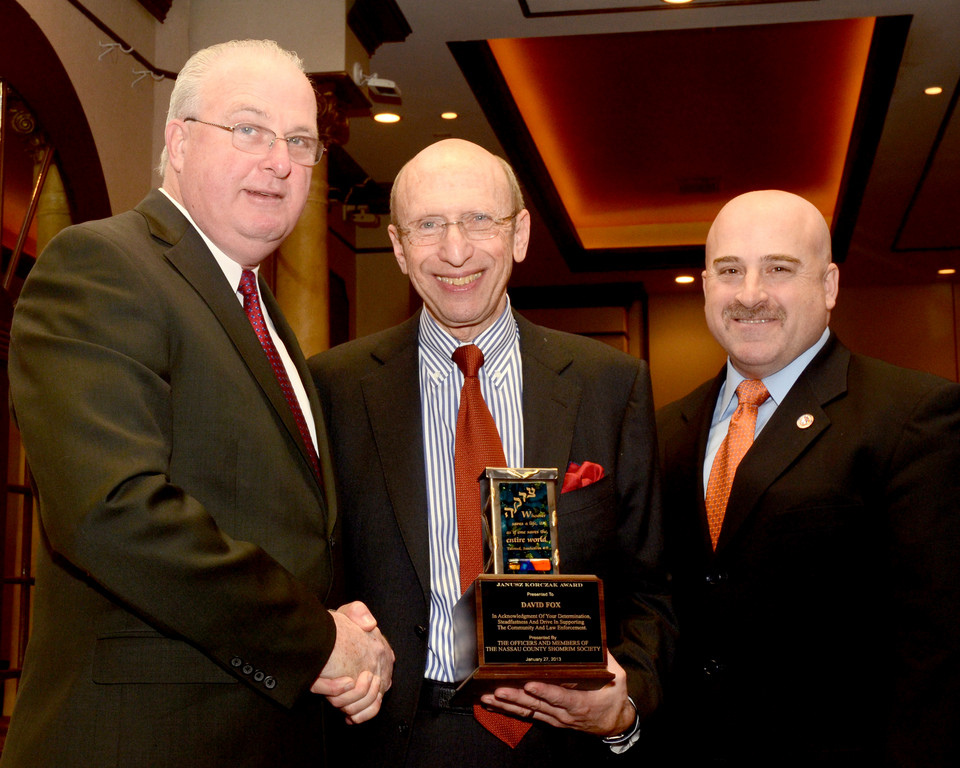 NASSAU COUNTY SHOMRIM SOCIETY CONFERS AWARD , U-BET-!!!     (From left, Nassau County Police Commissioner Thomas V. Dale,  David Fox,  and  Shomrim President  Det. Lt. Gary Shapiro.)   Great Neck Estates Mayor David Fox, owner of  Fox&rsquo;s U-Bet  Chocolate Syrup was the recipient of the Dr. Janusz Korczak award , along with Scott Horowitz of Nassau Kosher Provisions. Scott Horowitz who was named Shomrim Society&rsquo;s 2012 Person of the Year. Fox, also serves as police commissioner for the village.   Based in Mineola, the Nassau County Shomrim Society was founded in 1962 to promote the religious spirit of police officer&rsquo;s of the Jewish faith and their families. The group&rsquo;s membership includes law enforcement officers from Nassau and Suffolk counties.