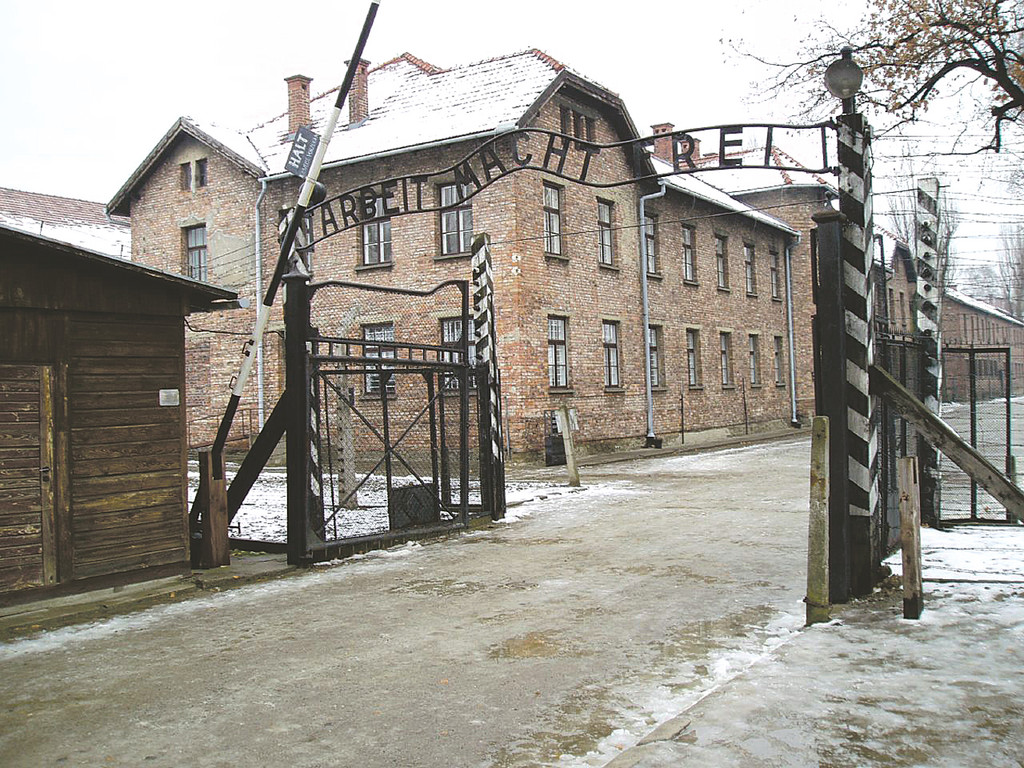 The infamous gates of the notorious Auschwitz Concentration Camp. Meir Indor&rsquo;s father was a survivor of Auschwitz.