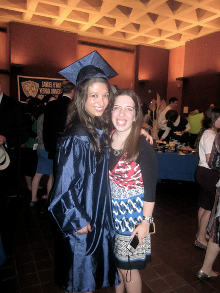 From left, Limor Brody, youngest of four sisters to graduate from Central, and Renee Wietschner at Yeshiva University High School for Girls (Central) 2013 graduation.