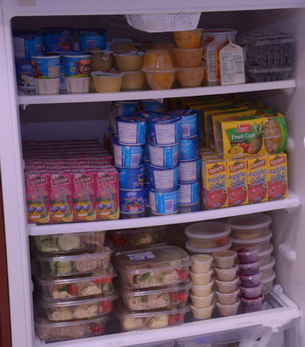The Shabbat room refrigerator at Mercy is well stocked, thanks to deliveries from Gourmet Glatt.