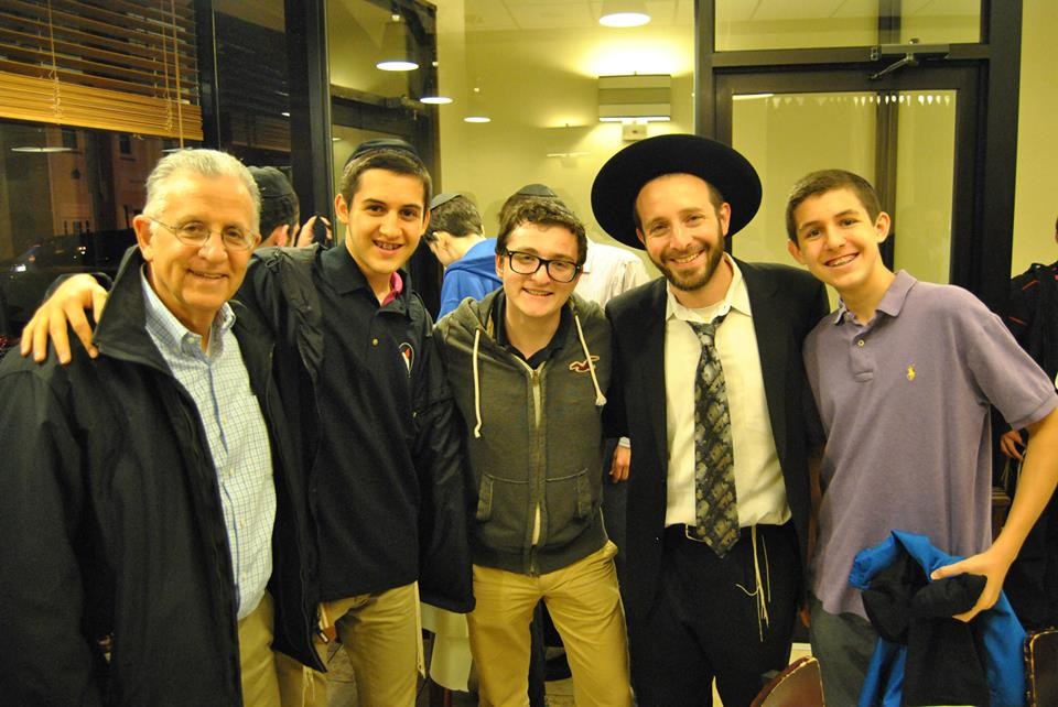 From left: Arthur Gerber (proud masmid grandfather of Ben and Josef), Ben Silverstein, Jonathan Deutsch, Rabbi Yitzy Werblowsky (masmidim rebbe), and Josef Silverstein, at masmidim celebration.