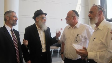 Visiting Tel Hashomer Hospital, from left, Rabbi Reuven Tradburks,Rabbi Emanuel Feldman,Rabbi Steven Pruzansky,and Rabbi David Mescheloff.