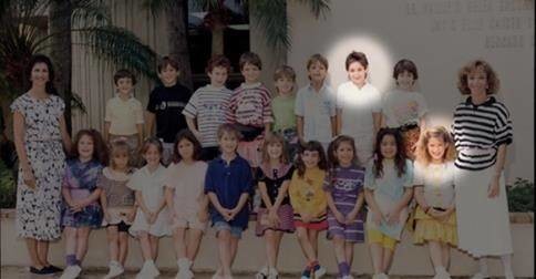 In this first-grade class photo supplied by Temple Beth Am, Steven Sotloff is second from right in the top row, and Danielle Berrin is at far right in the front row.