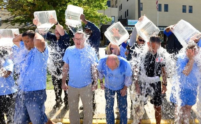 St. John's hospital staffers take the Ice Bucket Challenge.