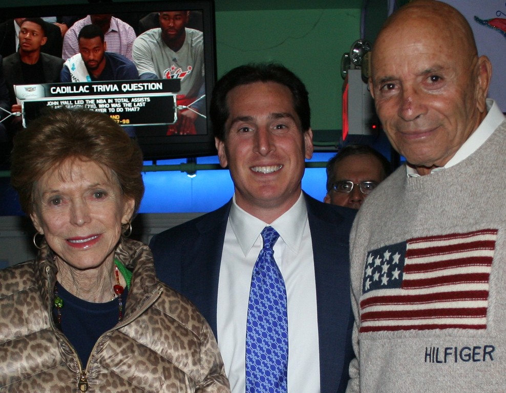 Victorious Assembly candidate Todd Kaminsky flanked by Ellen and Harvey Weisenberg on election night. Harvey Weisenberg is retiring.