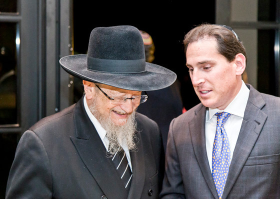 Assemblyman-elect Todd Kaminsky speaks with Rabbi Yaakov Feitman.
