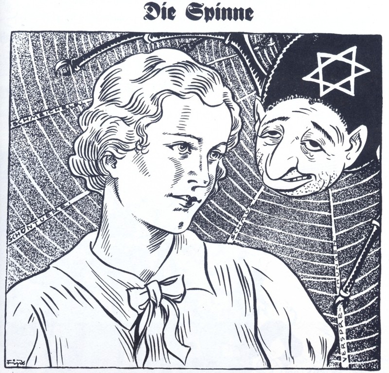 This anti-Semitic cartoon appeared in the Nazi newspaper Der Strumer.