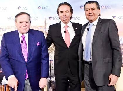 Left to right: Sheldon Adelson, Israeli-American Council (IAC) Chairman Shawn Evenhaim, and Haim Saban, at the IAC national conference in Washington.