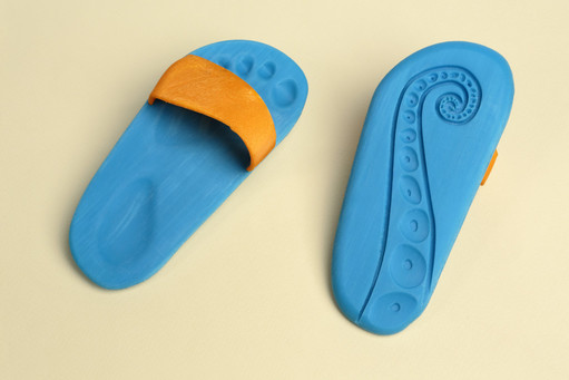 Sandals generated on a 3-D printer.