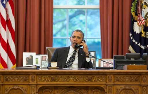 From the Oval Office, President Obama speaks on the phone with Iranian President Hassan Rouhani in 2013.