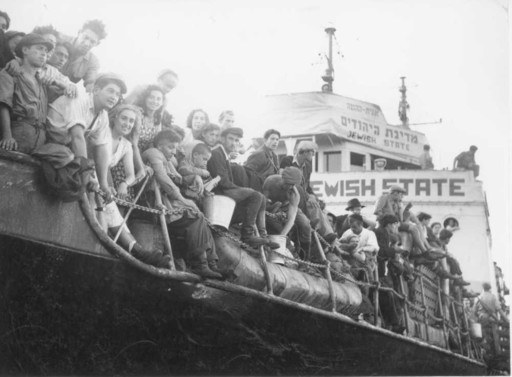 Immigrants arrive in pre-state Israel in 1947.