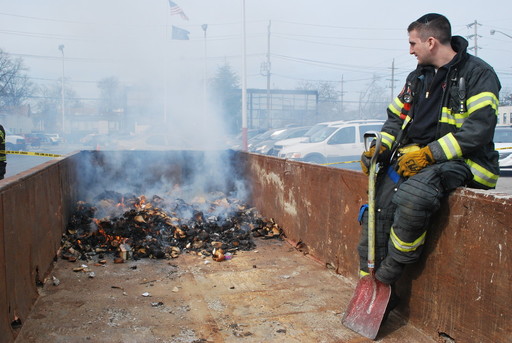 Woodmere FD Capt. Josh Kirchner kept on an eye on the fire at last year
