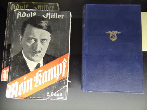 Copies of Mein Kampf by Adolf Hitler, yimach shemo, at the Documentation Center in Nuremberg.