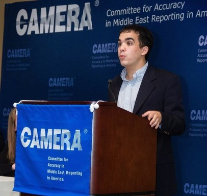 Justin Hayet speaks at an event of the Committee for Accuracy in Middle East Reporting in America.