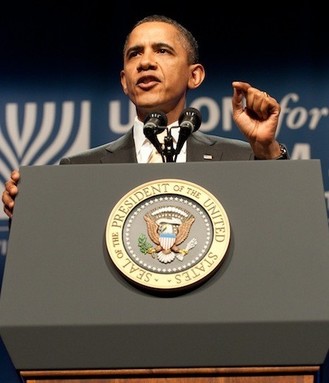 President Obama addresses an audience of Reform Jews in 2011.
