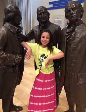 HANC fifth grader Ava Herman with the founding fathers in Philadelphia.