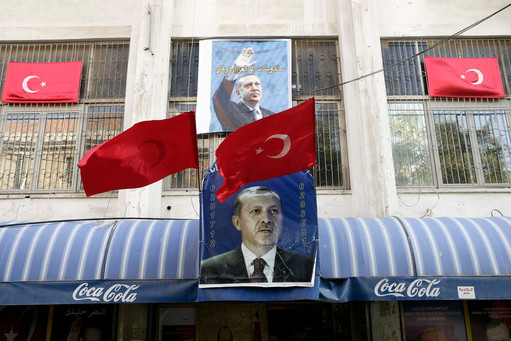 Posters of Turkish Prime Minister Erdogan seen hanging outside a kebab restaurant in Arab dominated East Jerusalem in October 2011.