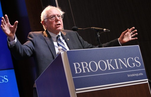In February, Senator Bernie Sanders discusses how to spur the American economy, during an event hosted by the Brookings Institution.