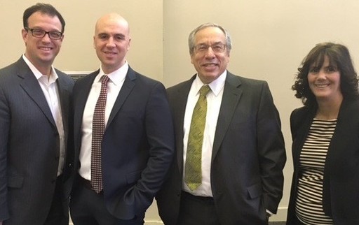 Assistant Executive Director of Israel Bonds Steven Mark, Sgt. Benjamin Anthony, Rabbi Hershel Billet, and Lawrence School Board Member Tova Plaut.