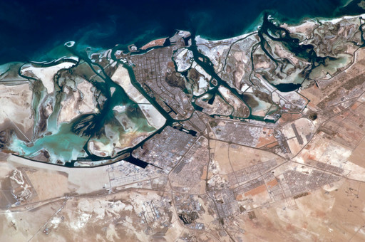 An satellite view of Abu Dhabi, capital of the United Arab Emirates.