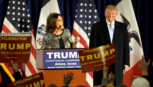 Sarah Palin endorses Donald Trump at Iowa State University in Ames.
