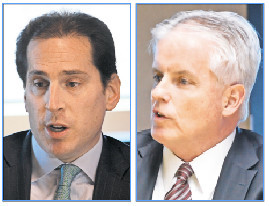 Democrat Todd Kaminsky and Republican Chris McGrath, candidates for state Senate in a special election on April 19.