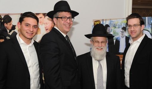 Pictured at the event, in Machon Basya Rochel Hall (from left): Moshe Kaplinsky, Yoeli Steinberg, Rav Shmuel Zev Dicker and Ari Weinstein.