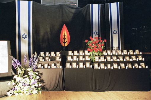 A stage is set for a Yom Hazikaron ceremony in Israel.