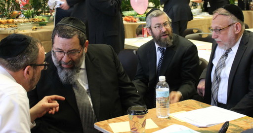 During Darchei Torah&rsquo;s successful simcha fund campaign (from left): Rabbi Zev Bald, Rav Yaakov Bender, Rabbi Dovid Morgenstern, and Rabbi Avraham Schachter.