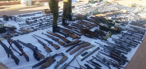 A cache of Palestinian weapons confiscated by Israeli police.