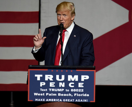 Republican presidential candidate Donald Trump speaks during a campaign rally in West Palm Beach on Oct. 13.