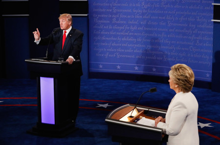 Donald Trump and Hillary Clinton in Wednesday night's debate in Las Vegas.