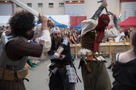 Role-playing fighters clashing at the Icon Festival in Tel Aviv.