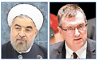 Iranian President Hassan Rouhani and Israel Ambassor David Roet.