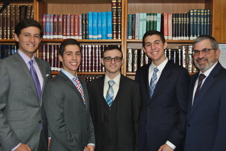 From left: Noah Schwartz, Avi Orlow, Ariel Blumstein, Joseph Silverstein, and Rabbi Zev Meir Friedman.