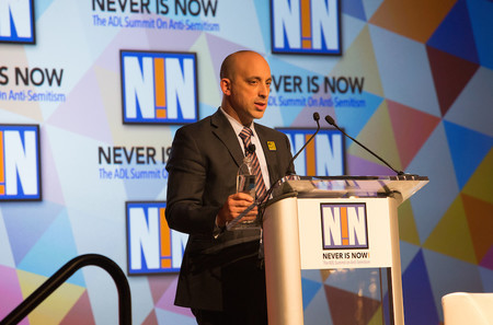 ADL CEO Jonathan Greenblatt speaking at the organization&rsquo;s Never is Now conference in New York on Nov. 17.