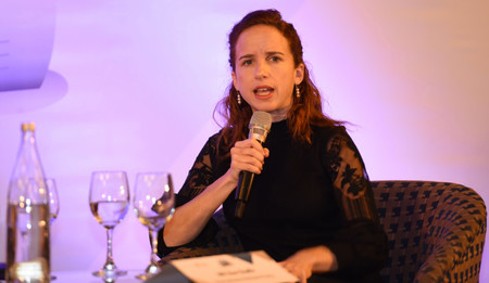 Stav Shaffir of Israel&rsquo;s Labor Party speaking at the Jewish Media Summit in Jerusalem on Monday.