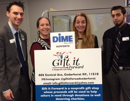 From left: branch manager Christopher Reide, Gift It Forward founder Miriam Dure, and tellers Kathryn Eugenio and Jordan Singh.