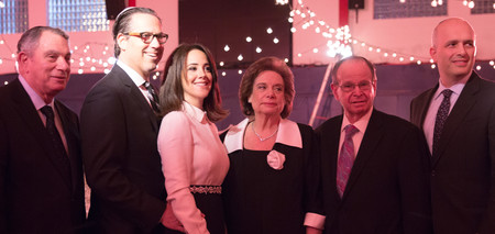 Pictured from left: HAFTR Executive Director Reuben Maron; Guests of Honor Rob and Annette Satran; Distinguished Educational Leadersihp Awardee Joan Parmet and her husband, Bob Parmet, and HAFTR President Jason Bokor.