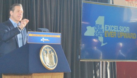 Governor Andrew Cuomo in the Five Towns on Sunday, announcing plans to fund the rehab of a stretch of route 878.