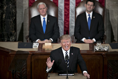 President Trump addressing a joint session of Congress in the House of Representatives chamber on Feb. 28.