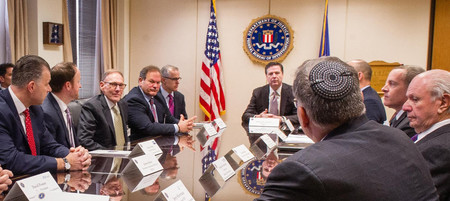Jewish leaders meet March 3 with FBI Director James Comey and other officials to discuss the recent wave of anti-Jewish threats and attacks in the U.S. Conference of Presidents of Major American Jewish Organizations.