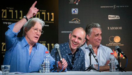 Actor Richard Gere, Israeli film director Joseph Cedar (center) and Israeli actor Lior Ashkenazi attend a press conference for the new movie &ldquo;Norman,&quot; which stars Gere and Ashkenazi, at the Jerusalem Cinematheque on March 9.