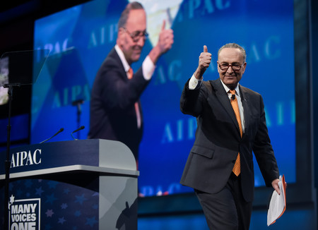 Democrat Charles Schumer, Senate minority leader, at AIPAC on Tuesday.