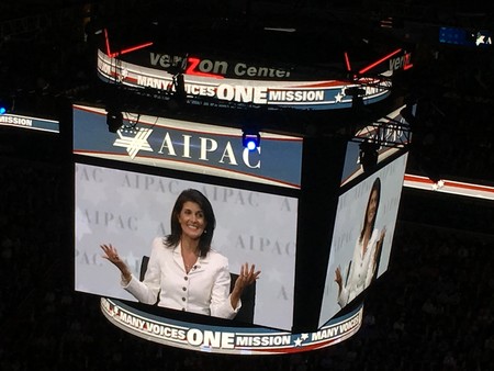 Ambassador Nikki Haley at AIPAC on Monday, in the Verizon Center in Washington.