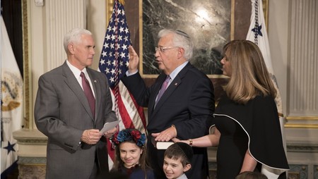 Vice President Mike Pence administers the oath of office to the new U.S. ambassador to Israel, Long Islander David Friedman.