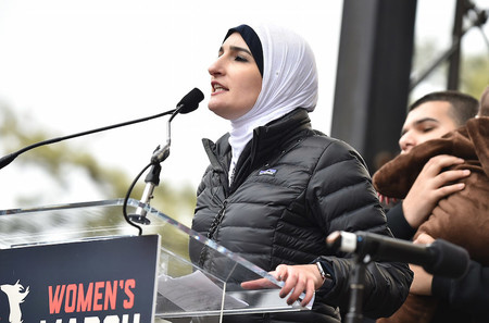 Linda Sarsour speaks onstage at the Women's March on Washington on Jan. 21, 2017.